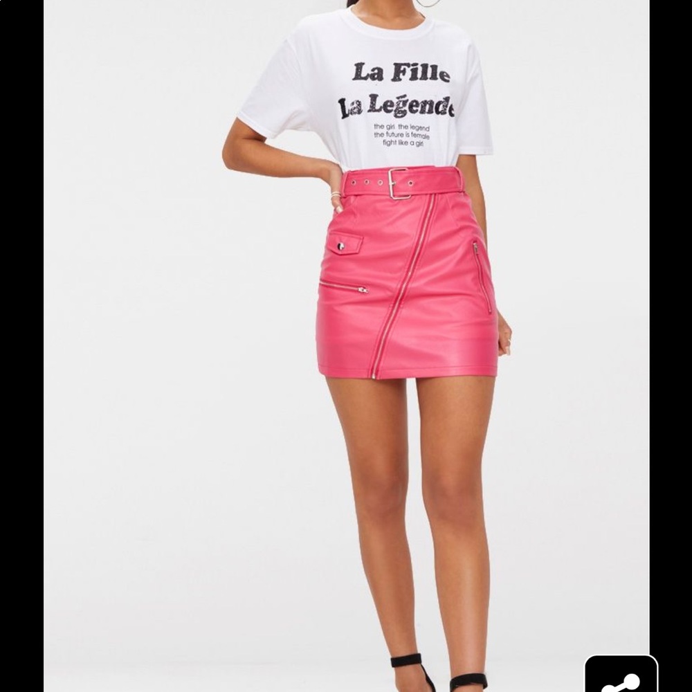 Fuchsia faux leather biker belted mini skirt
